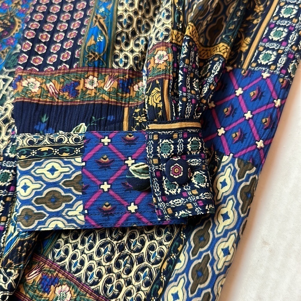 Patchwork Tapestry Boho Blouse | Hidden Button Front · 90s Art-to-Wear - Picture 11 of 11